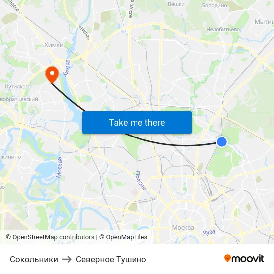 Сокольники to Северное Тушино map