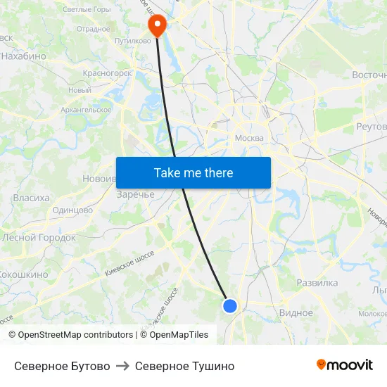 Северное Бутово to Северное Тушино map