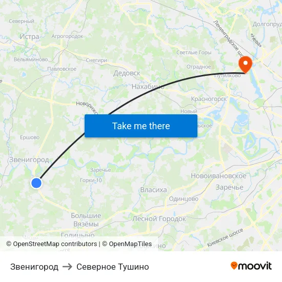 Звенигород to Северное Тушино map
