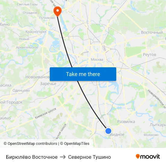 Бирюлёво Восточное to Северное Тушино map