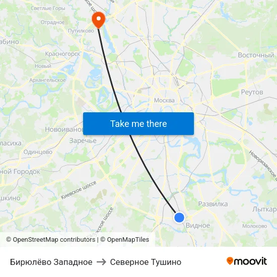 Бирюлёво Западное to Северное Тушино map