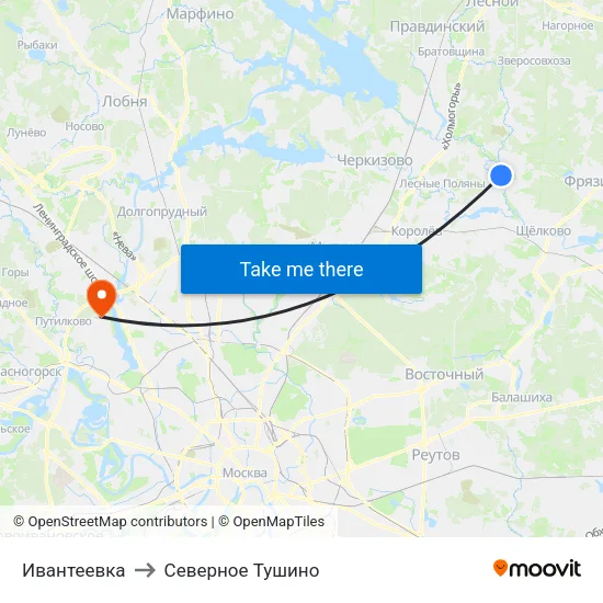 Ивантеевка to Северное Тушино map