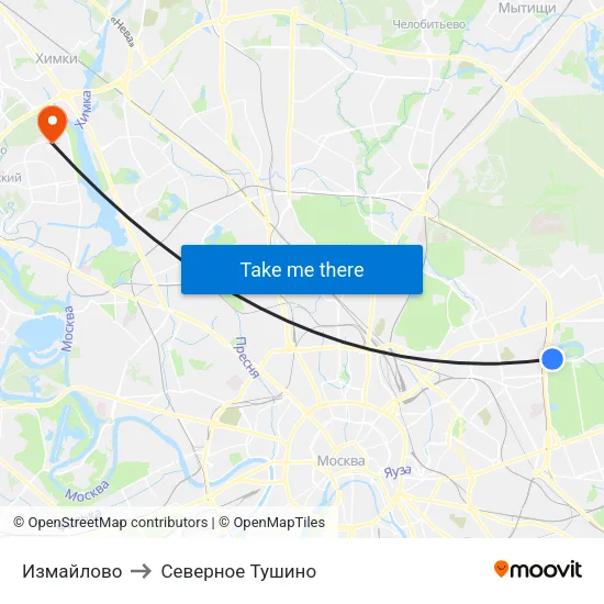 Измайлово to Северное Тушино map