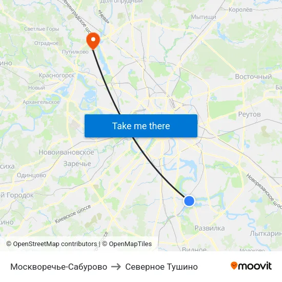 Москворечье-Сабурово to Северное Тушино map