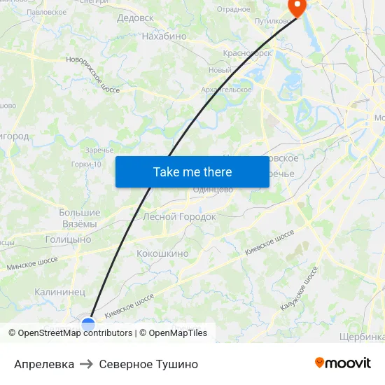 Апрелевка to Северное Тушино map