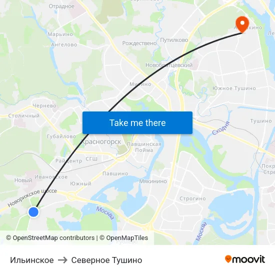 Ильинское to Северное Тушино map