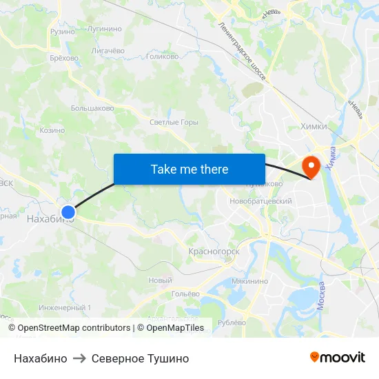 Нахабино to Северное Тушино map