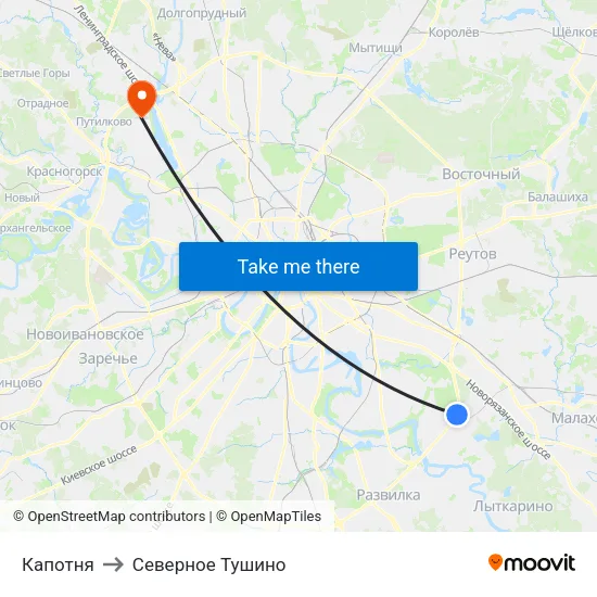 Капотня to Северное Тушино map