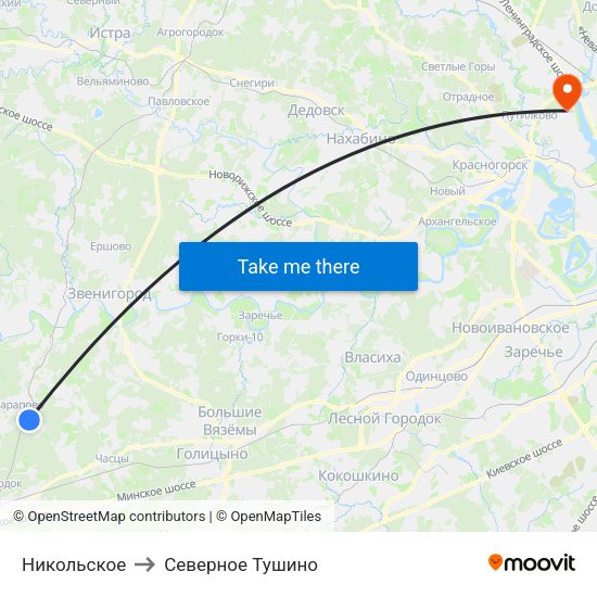 Никольское to Северное Тушино map