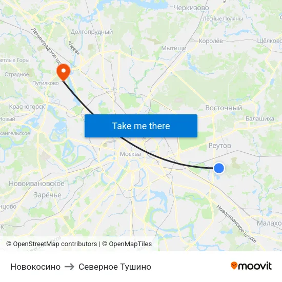 Новокосино to Северное Тушино map