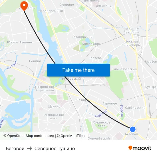 Беговой to Северное Тушино map