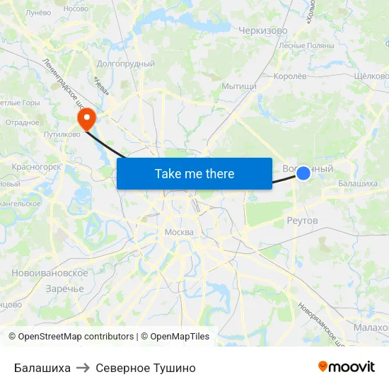 Балашиха to Северное Тушино map