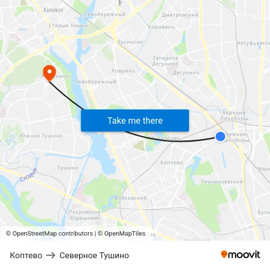 Коптево to Северное Тушино map