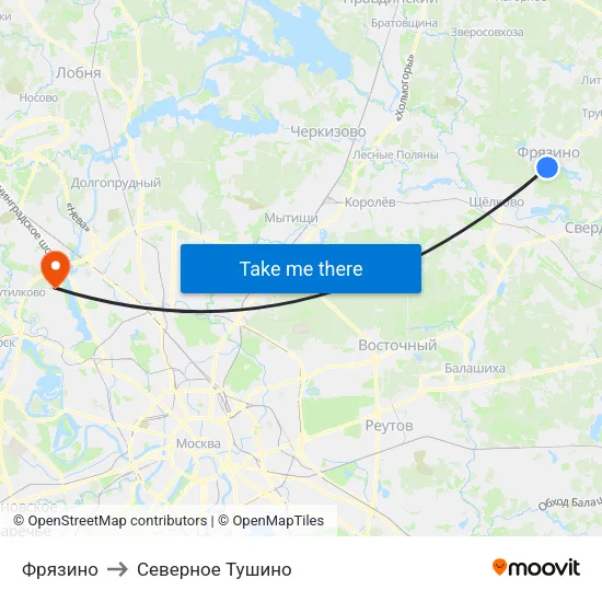 Фрязино to Северное Тушино map