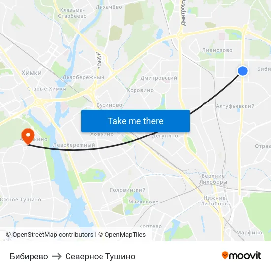 Бибирево to Северное Тушино map