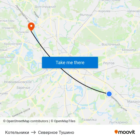 Котельники to Северное Тушино map