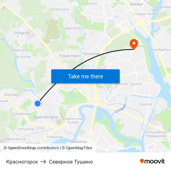 Красногорск to Северное Тушино map