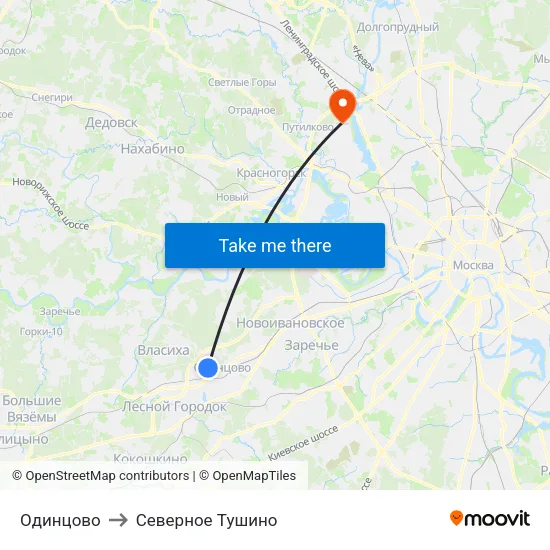 Одинцово to Северное Тушино map
