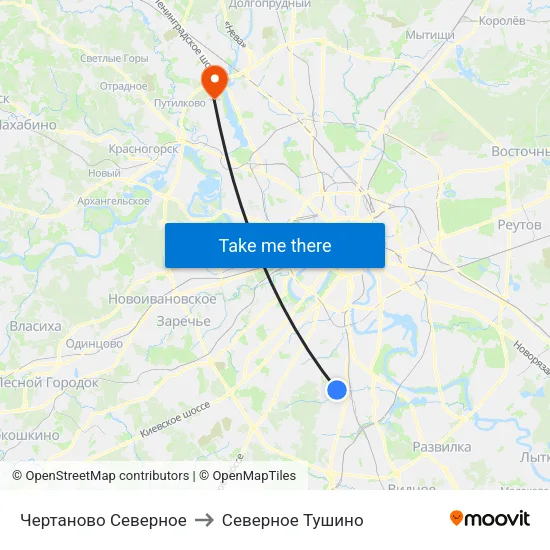 Чертаново Северное to Северное Тушино map