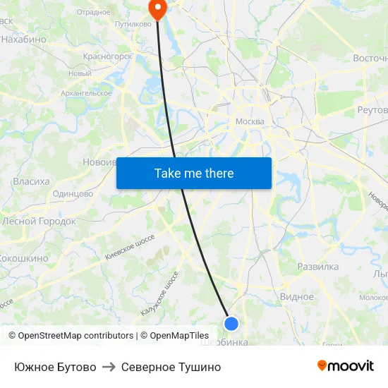Южное Бутово to Северное Тушино map