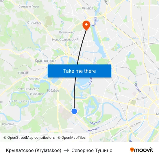 Крылатское (Krylatskoe) to Северное Тушино map