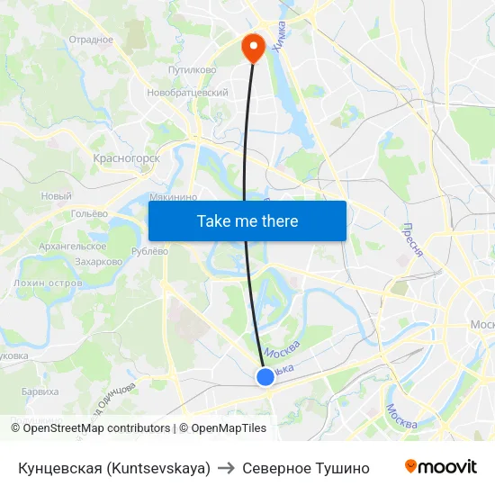 Кунцевская (Kuntsevskaya) to Северное Тушино map