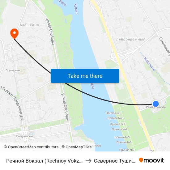 Речной Вокзал (Rechnoy Vokzal) to Северное Тушино map
