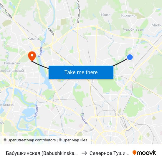 Бабушкинская (Babushkinskaya) to Северное Тушино map