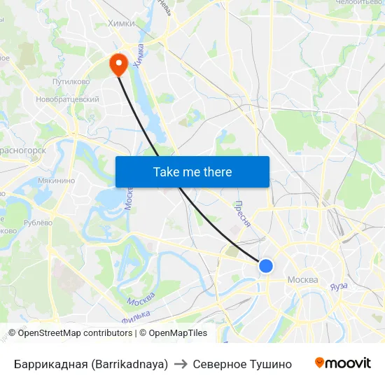 Баррикадная (Barrikadnaya) to Северное Тушино map