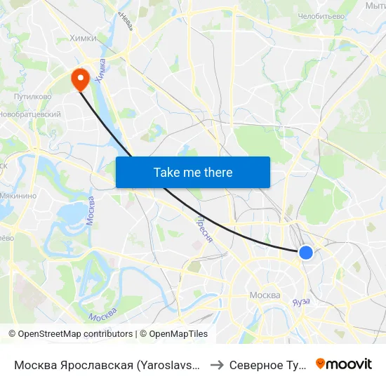 Москва Ярославская (Yaroslavsky Station) to Северное Тушино map