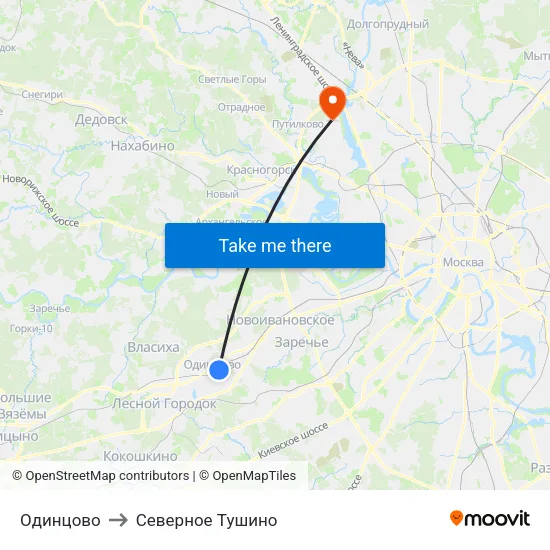 Одинцово to Северное Тушино map