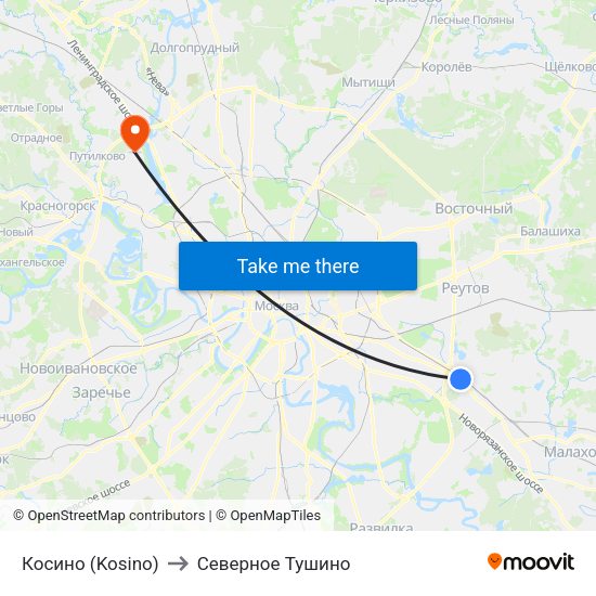 Косино (Kosino) to Северное Тушино map