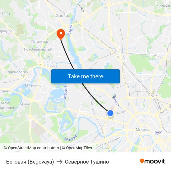 Беговая (Begovaya) to Северное Тушино map