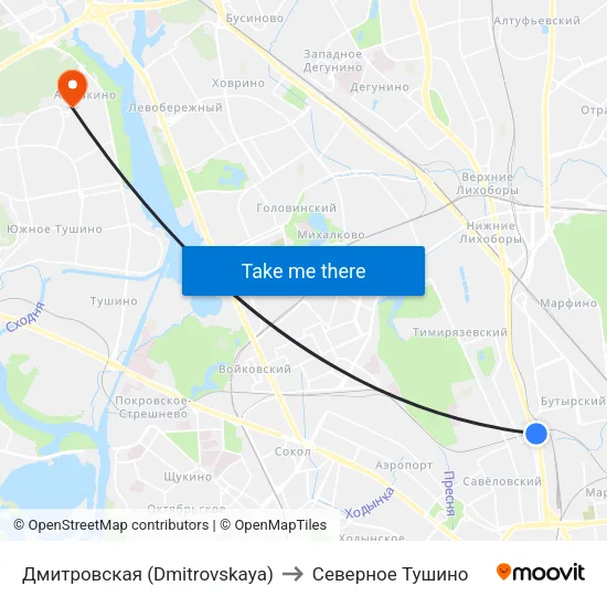 Дмитровская (Dmitrovskaya) to Северное Тушино map