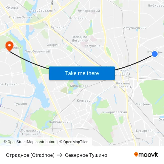 Отрадное (Otradnoe) to Северное Тушино map