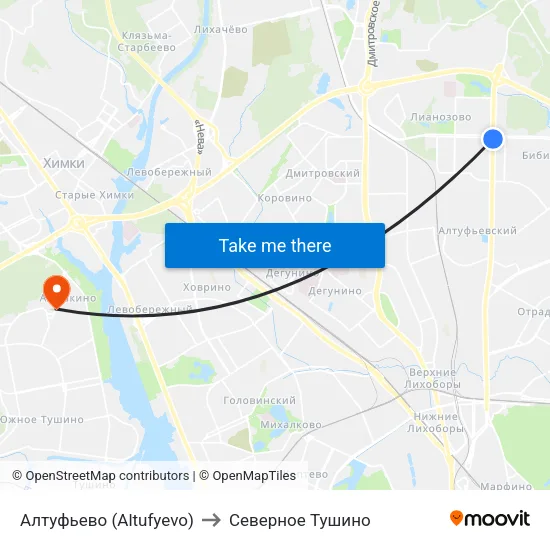 Алтуфьево (Altufyevo) to Северное Тушино map