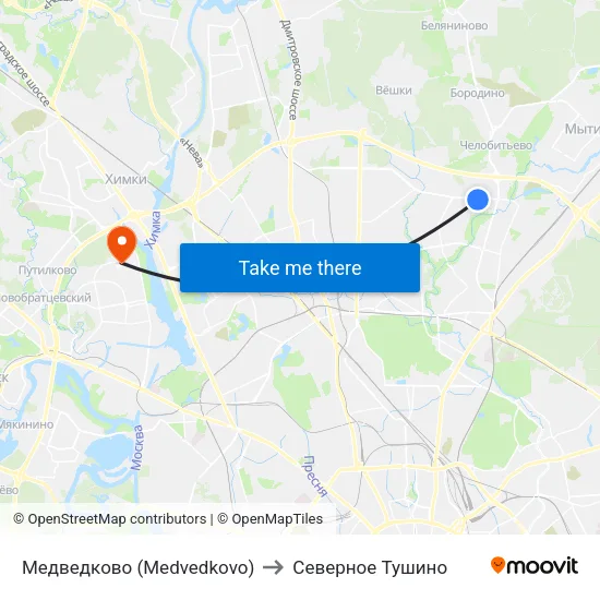 Медведково (Medvedkovo) to Северное Тушино map