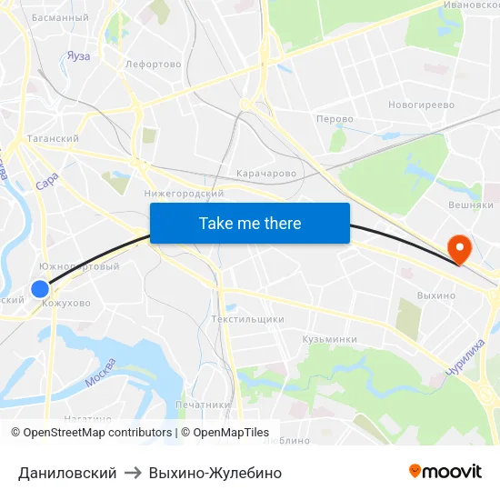 Даниловский to Выхино-Жулебино map