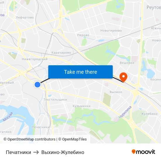 Печатники to Выхино-Жулебино map