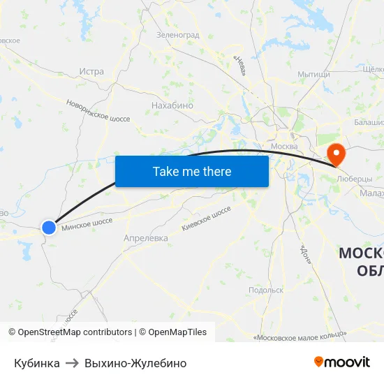 Кубинка to Выхино-Жулебино map