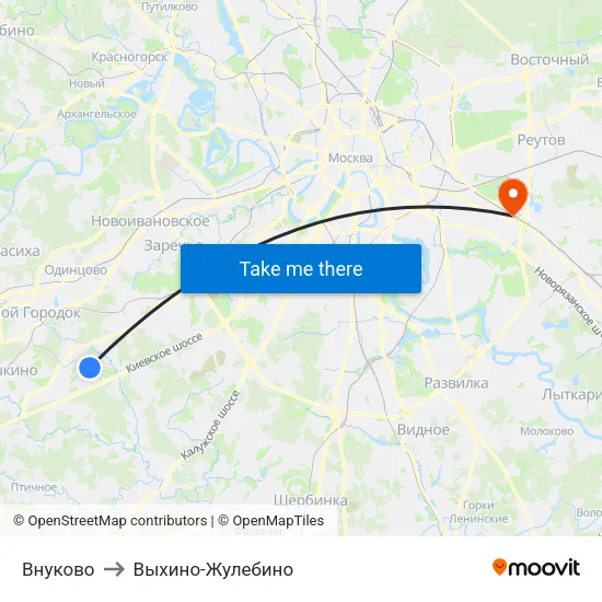 Внуково to Выхино-Жулебино map