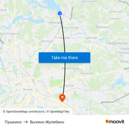 Пушкино to Выхино-Жулебино map