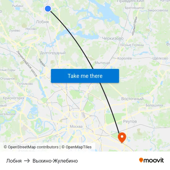 Лобня to Выхино-Жулебино map