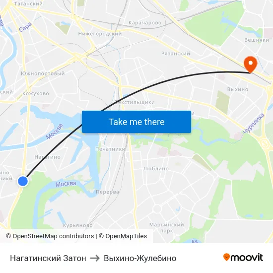 Нагатинский Затон to Выхино-Жулебино map