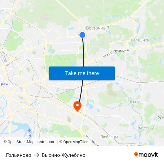 Гольяново to Выхино-Жулебино map