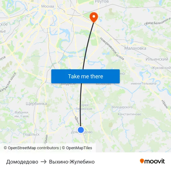 Домодедово to Выхино-Жулебино map
