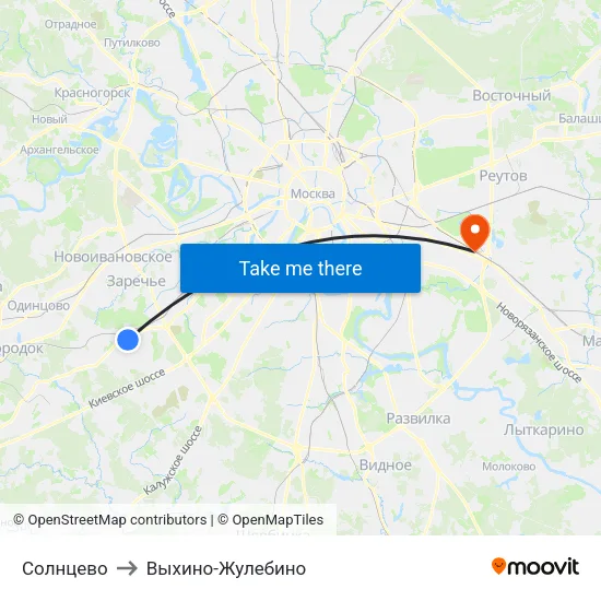 Солнцево to Выхино-Жулебино map