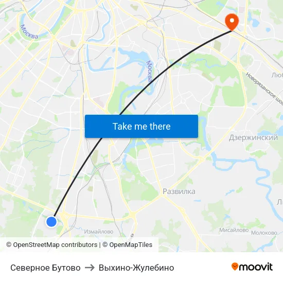 Северное Бутово to Выхино-Жулебино map