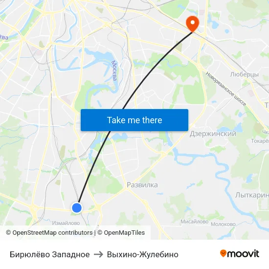 Бирюлёво Западное to Выхино-Жулебино map