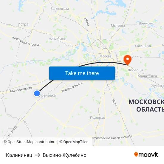 Калининец to Выхино-Жулебино map